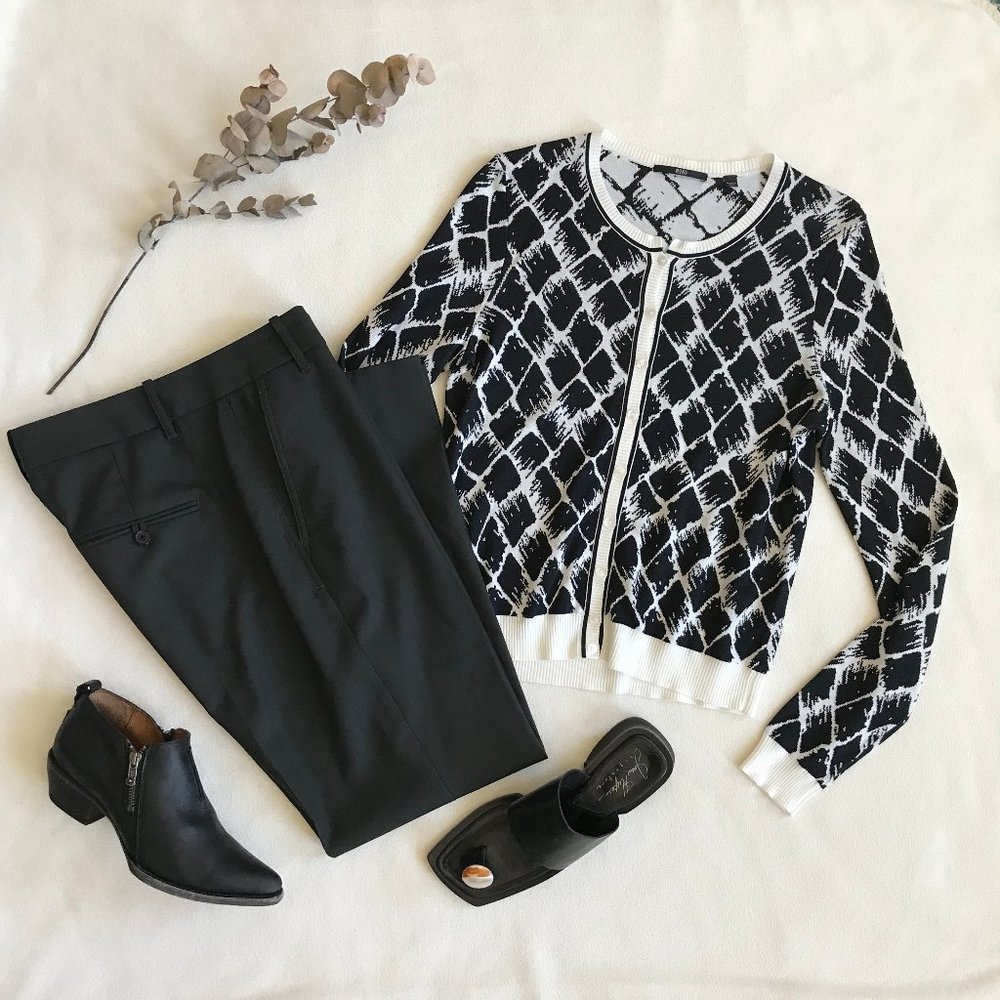 Hugo Boss Black White Cotton Button Cardigan Top M